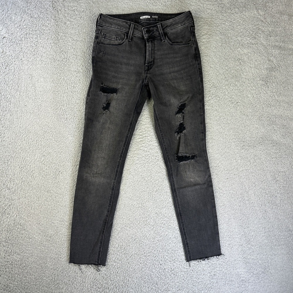 Old Navy Rockstar Jeans Womens 0‎ Black Denim Pants Super Skinny Ripped Raw Hem